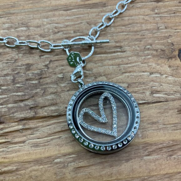 Origami Owl Locket Love Crystal Large Heart Silver Tone Chain Necklace - Picture 1 of 9